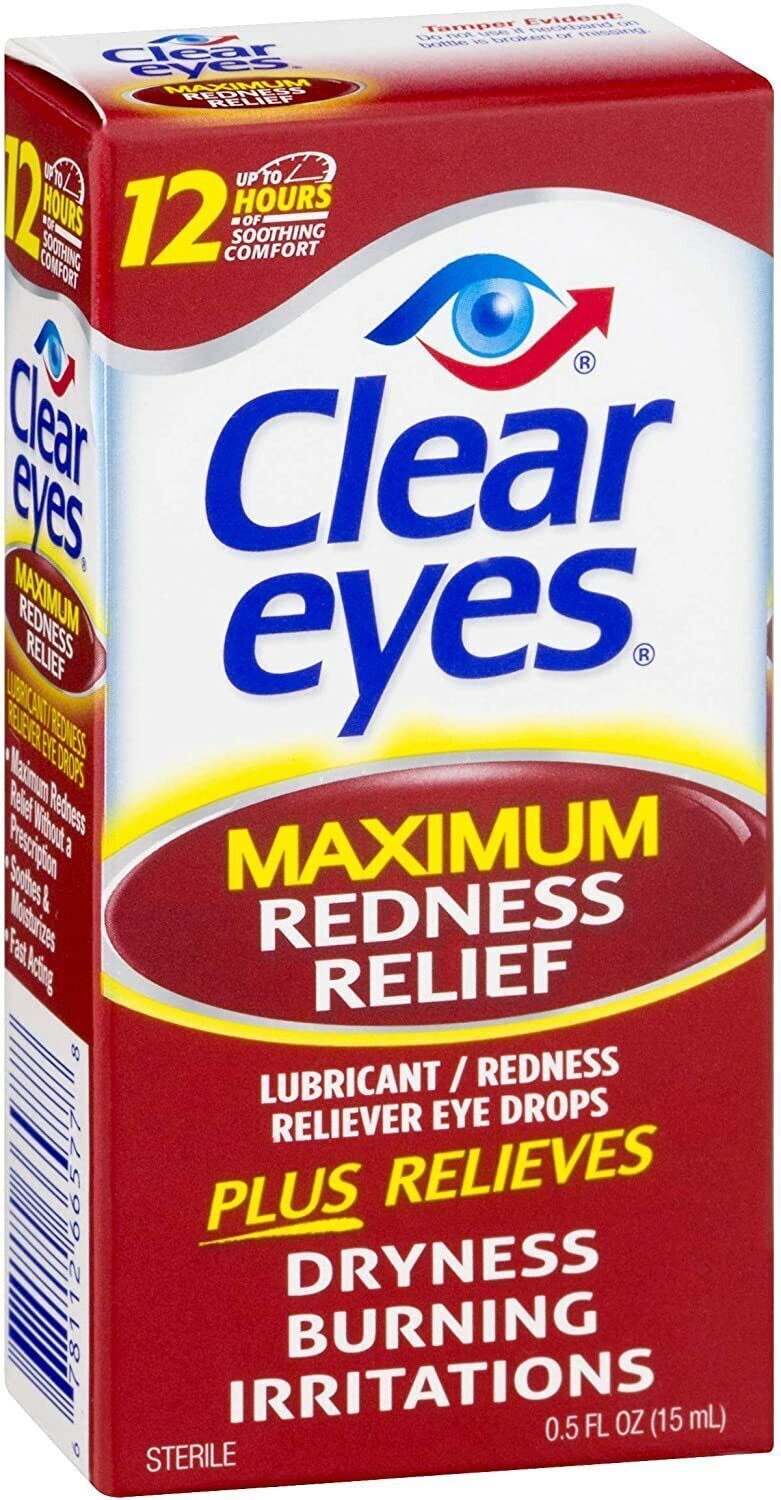 Clear Eyes Lubricant Maximum Strength Redness Relief Eye Drops 15mL FREE EXPRESS