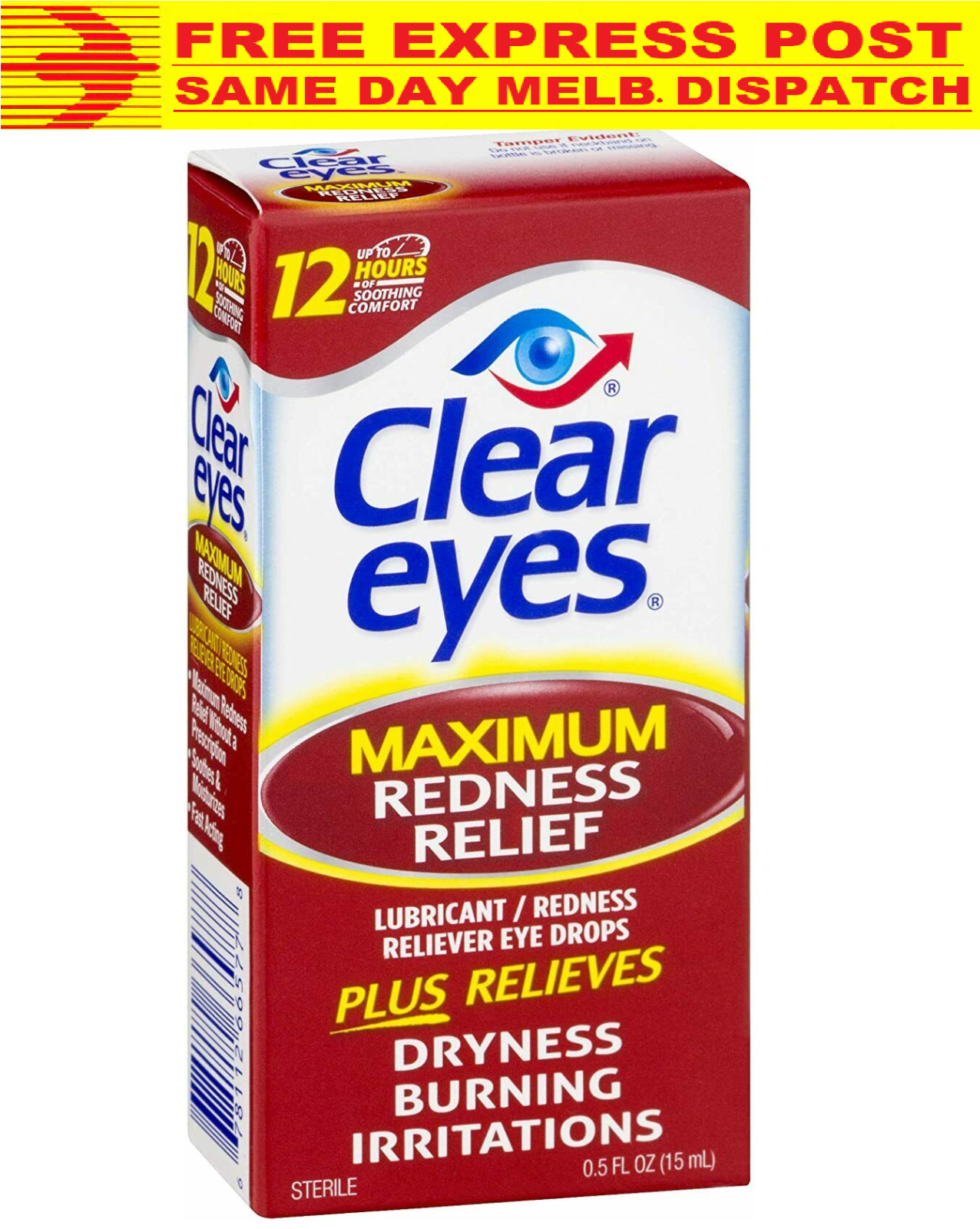 Clear Eyes Lubricant Maximum Strength Redness Relief Eye Drops 15mL FREE EXPRESS