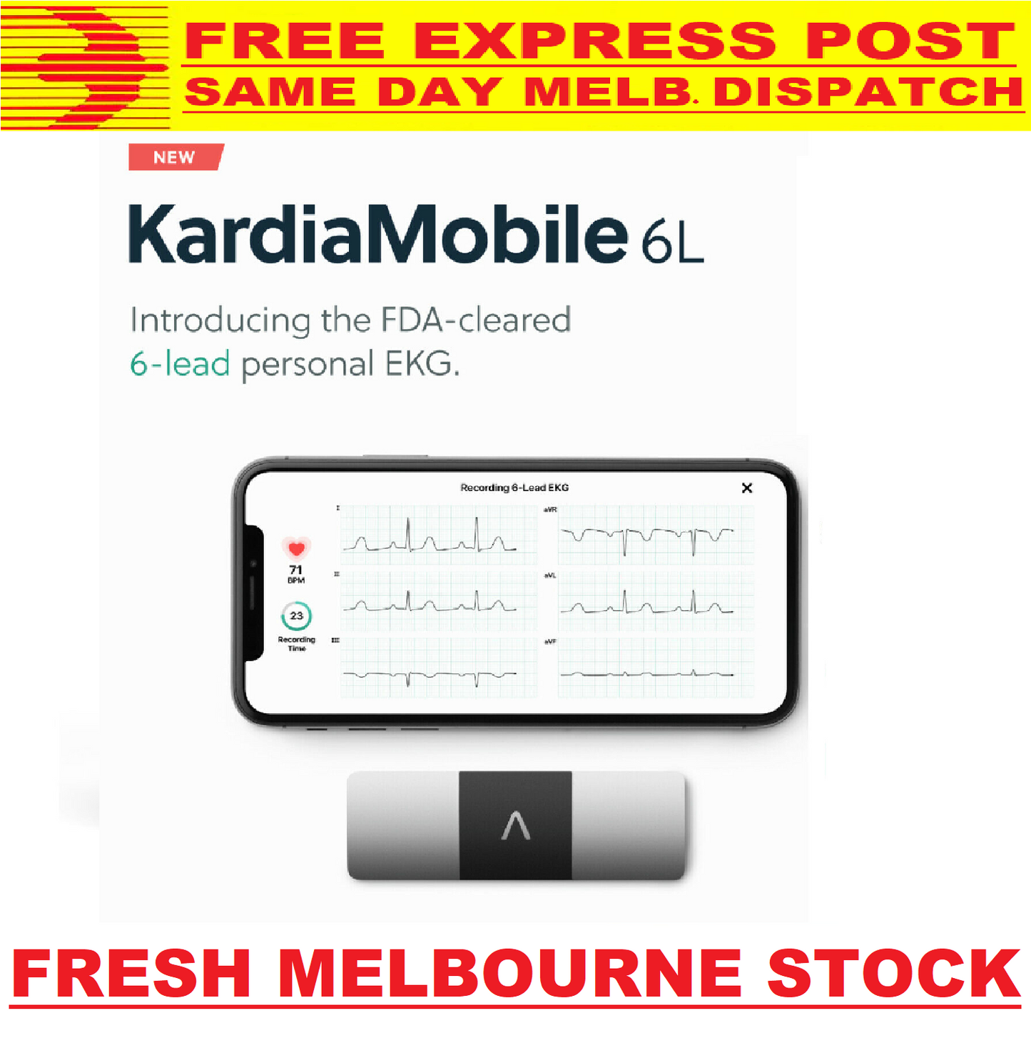 AliveCor KardiaMobile 6L Wireless 6-Lead EKG Smartphone Detects AFib or Normal