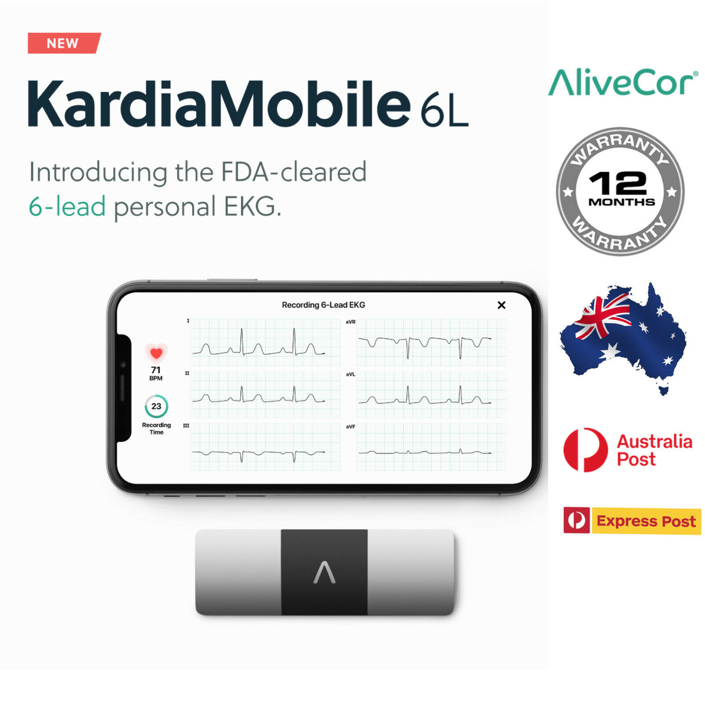 AliveCor KardiaMobile 6L Wireless 6-Lead EKG Smartphone Detects AFib or Normal