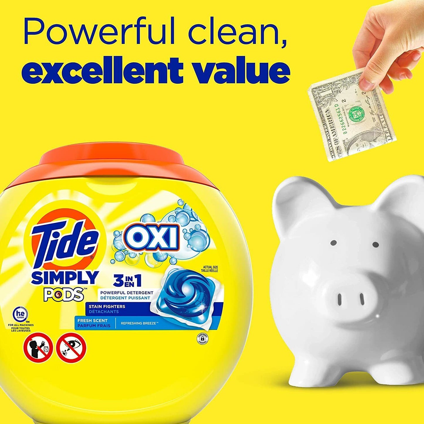 Tide Simply PODS + Oxi Laundry Detergent Liquid 43 Pacs 3-in-1 Refreshing Breeze