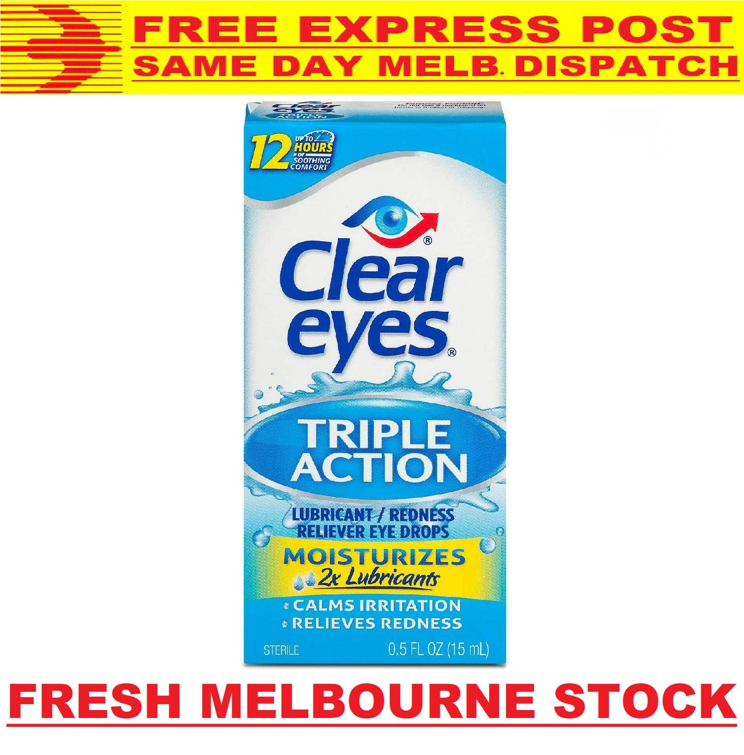 Clear Eyes Lubricants Maximum Triple Action Redness Relief Eye Drops 15mL NEW