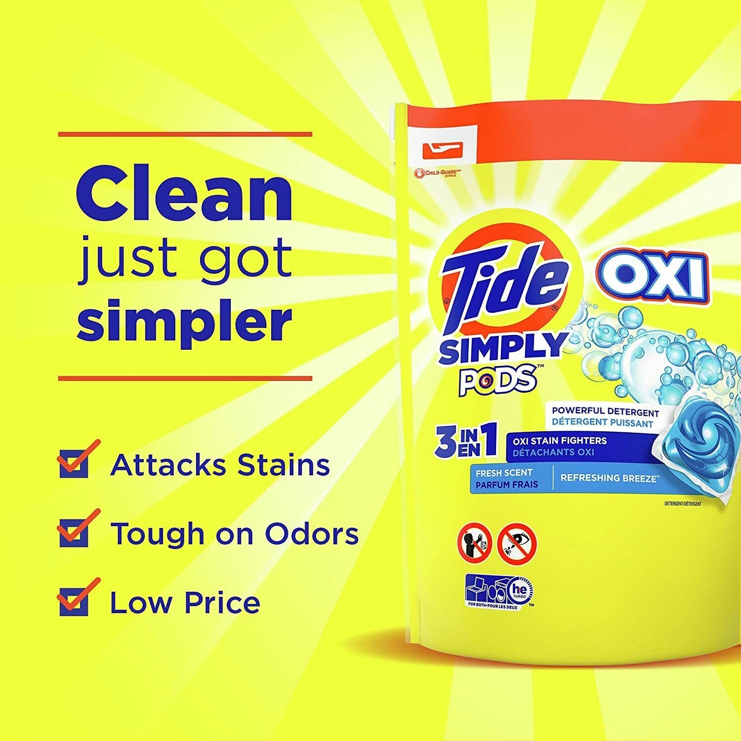 Tide Simply PODS + Oxi Laundry Detergent Liquid 43 Pacs 3-in-1 Refreshing Breeze