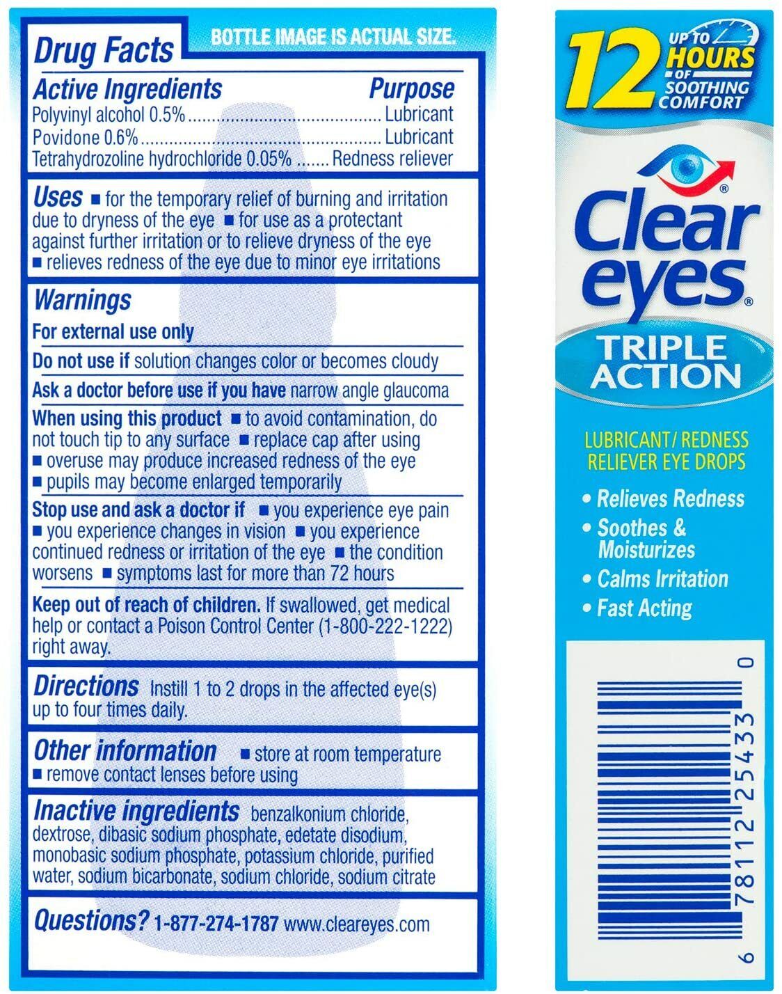 Clear Eyes Lubricants Maximum Triple Action Redness Relief Eye Drops 15mL NEW